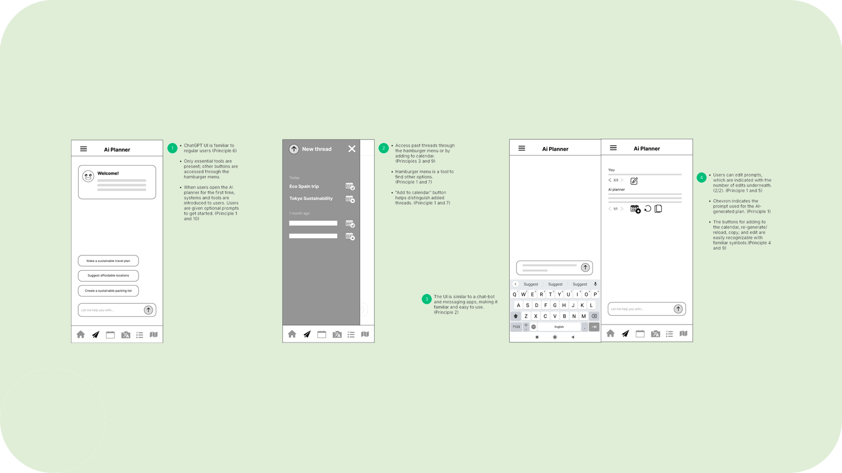 Sustainably Wireframe Annotations for the AI planne made in Figma_