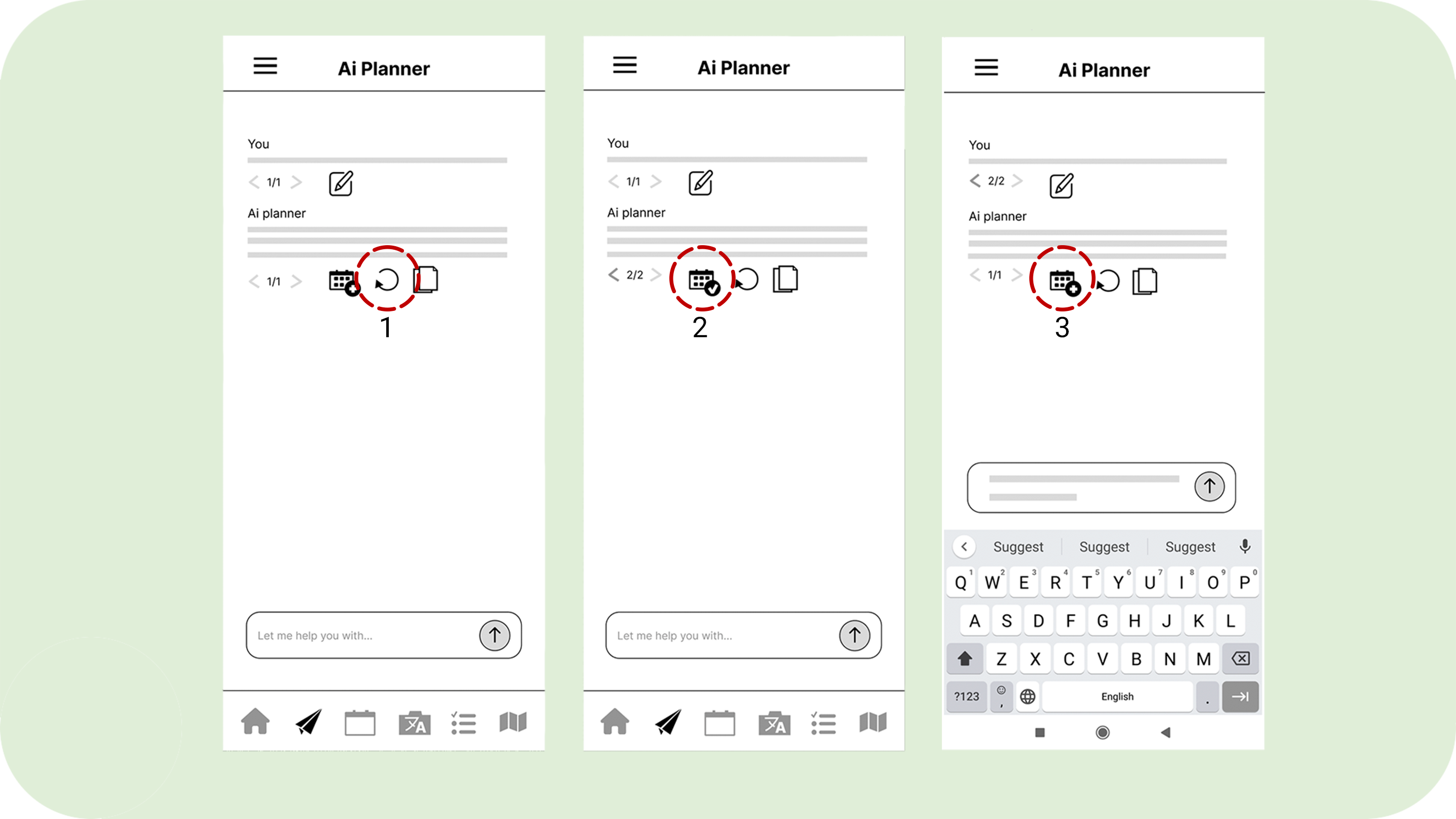 Bugs and errors for Ai planner Bugs and errors in the Ai planner. first image shows that the reload button doesnt work. Second shows that the _add to calendar_ button is marked incorrectly as added, and third shows that the same button doesnt work in the active window