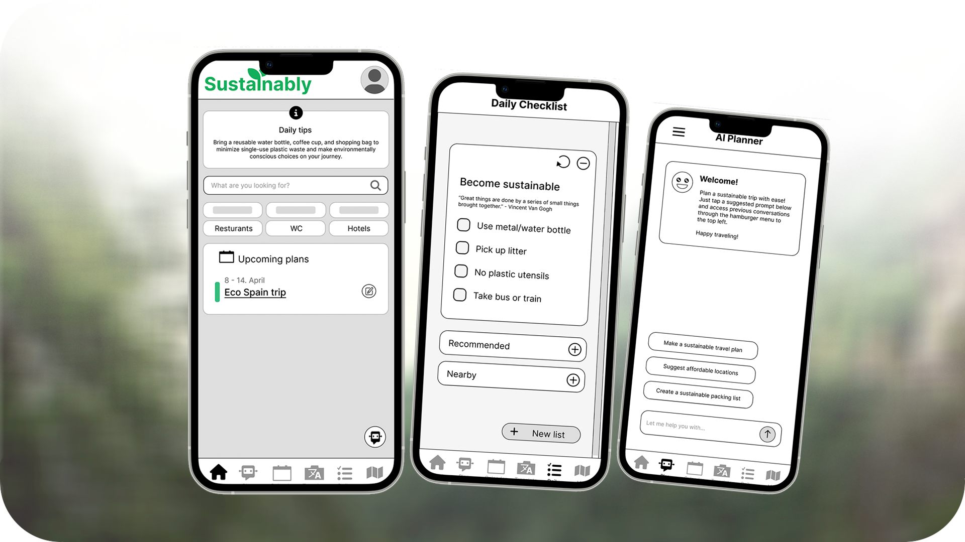 Presenting image of the mid-fidelity prototype of the Sustainably app