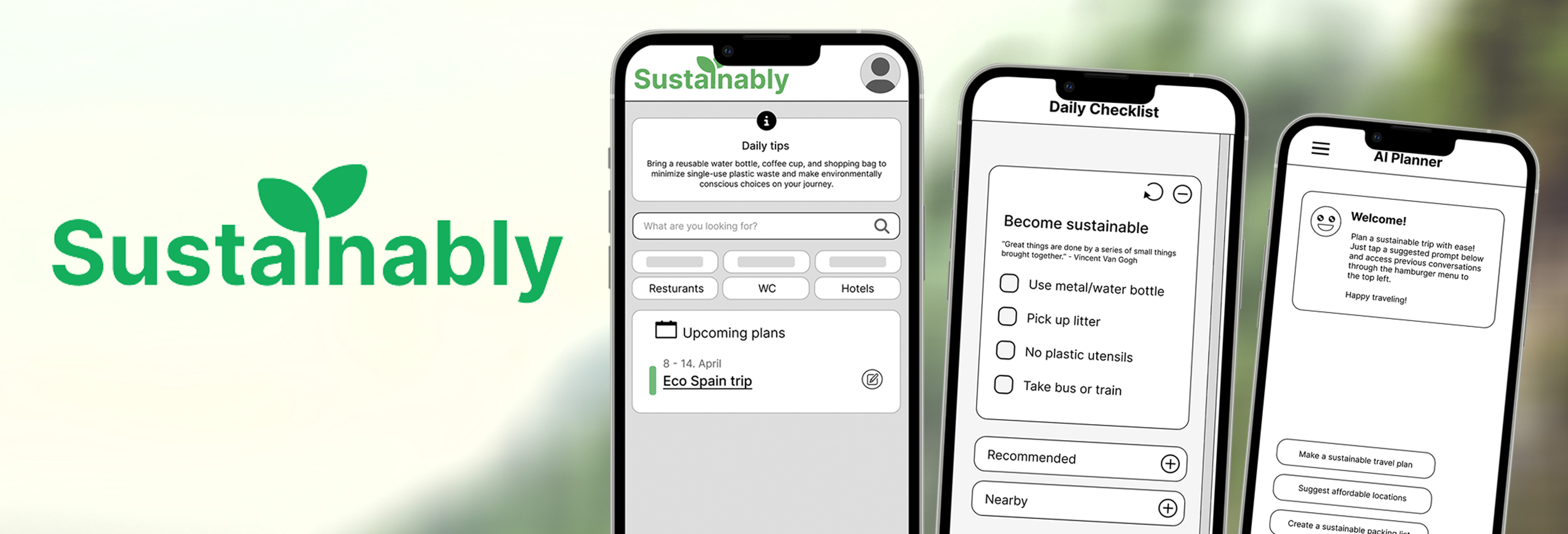 Sustainably header for the UX case story project
